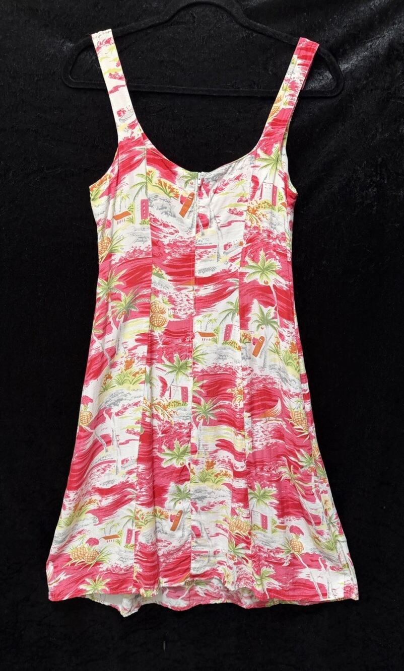 Cabi Tropical Coastal Sleeveless Slip Pencil Dress Sz 6 Pink & White Beach Zip